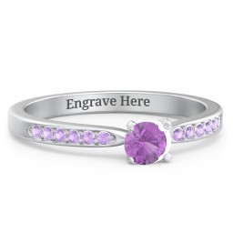 1/4 ct. Round Gemstone Engagement Ring with Side Accent Stones in 925 Sterling Silver with Amethyst and Amethyst Premium Zirconia