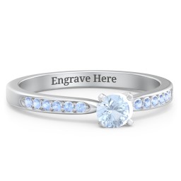 1/4 ct. Round Gemstone Engagement Ring with Side Accent Stones in 925 Sterling Silver with Aquamarine and Fancy Blue Premium Zirconia