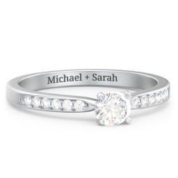1/4 ct. Round Gemstone Engagement Ring with Side Accent Stones in 925 Sterling Silver with Diamond