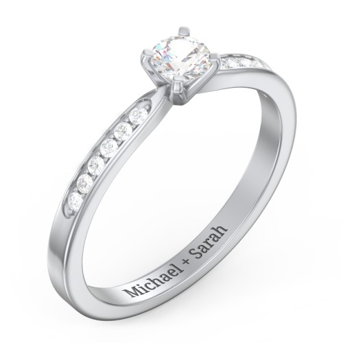 1/4 ct. Round Gemstone Engagement Ring with Side Accent Stones – Sterling Silver with Cubic Zirconia and White Premium Zirconia