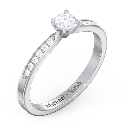 1/4 ct. Round Gemstone Engagement Ring with Side Accent Stones – Sterling Silver with Lab Diamond and Diamond