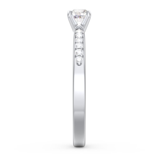 1/4 ct. Round Gemstone Engagement Ring with Side Accent Stones – Sterling Silver with Cubic Zirconia and White Premium Zirconia