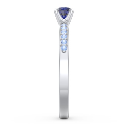 1/4 ct. Round Gemstone Engagement Ring with Side Accent Stones – Sterling Silver with Blue Sapphire and Fancy Blue Premium Zirconia