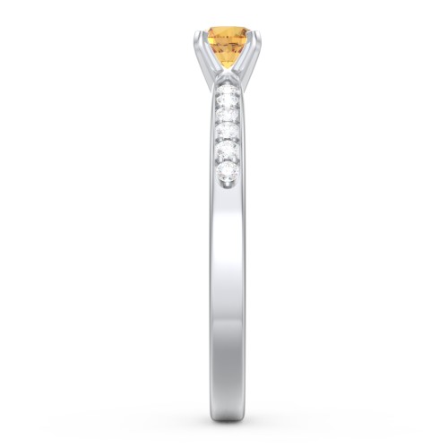 1/4 ct. Round Gemstone Engagement Ring with Side Accent Stones – Sterling Silver with Citrine and Diamond