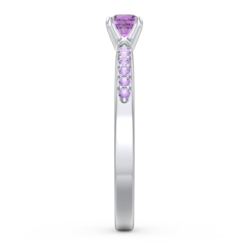 1/4 ct. Round Gemstone Engagement Ring with Side Accent Stones – Sterling Silver with Amethyst and Amethyst Premium Zirconia