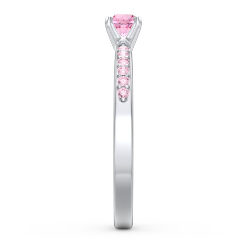 1/4 ct. Round Gemstone Engagement Ring with Side Accent Stones – Sterling Silver with Pink Tourmaline and Fancy Pink Premium Zirconia