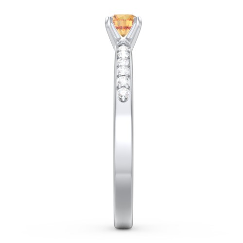 1/4 ct. Round Gemstone Engagement Ring with Side Accent Stones – Sterling Silver with Citrine and Diamond