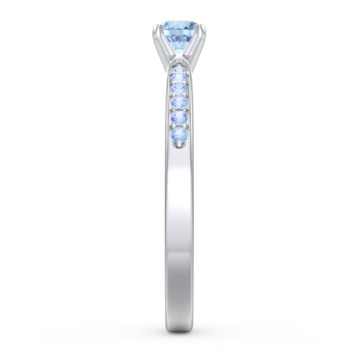 1/4 ct. Round Gemstone Engagement Ring with Side Accent Stones – Sterling Silver with Blue Topaz and Fancy Blue Premium Zirconia