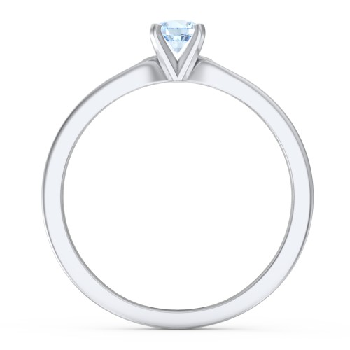 1/4 ct. Round Gemstone Engagement Ring with Side Accent Stones – Sterling Silver with Aquamarine and Fancy Blue Premium Zirconia