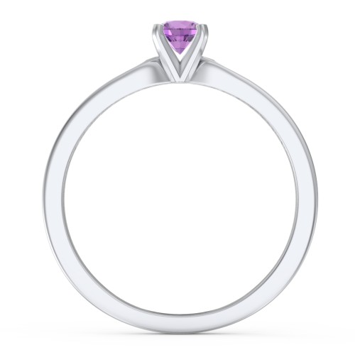 1/4 ct. Round Gemstone Engagement Ring with Side Accent Stones – Sterling Silver with Amethyst and Amethyst Premium Zirconia