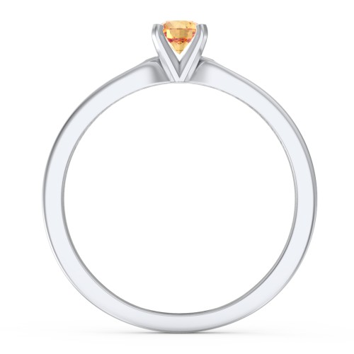 1/4 ct. Round Gemstone Engagement Ring with Side Accent Stones – Sterling Silver with Citrine and Diamond