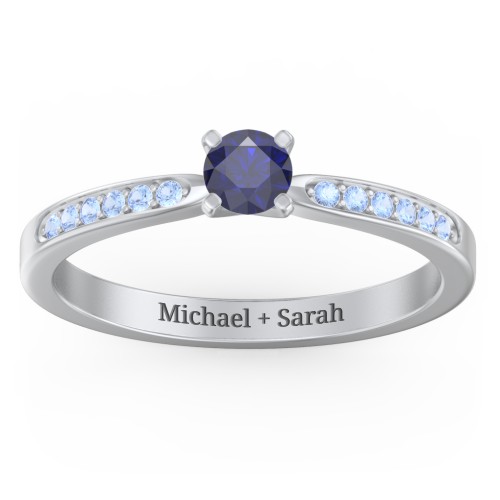 1/4 ct. Round Gemstone Engagement Ring with Side Accent Stones – Sterling Silver with Blue Sapphire and Fancy Blue Premium Zirconia