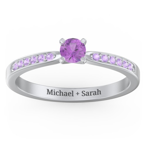 1/4 ct. Round Gemstone Engagement Ring with Side Accent Stones – Sterling Silver with Amethyst and Amethyst Premium Zirconia