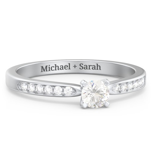 1/4 ct. Round Gemstone Engagement Ring with Side Accent Stones – Sterling Silver with Cubic Zirconia and White Premium Zirconia