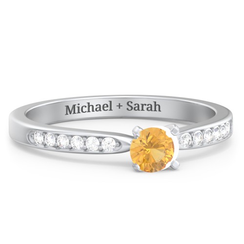1/4 ct. Round Gemstone Engagement Ring with Side Accent Stones – Sterling Silver with Citrine and Diamond