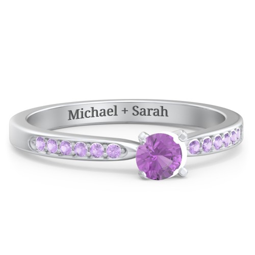 1/4 ct. Round Gemstone Engagement Ring with Side Accent Stones – Sterling Silver with Amethyst and Amethyst Premium Zirconia