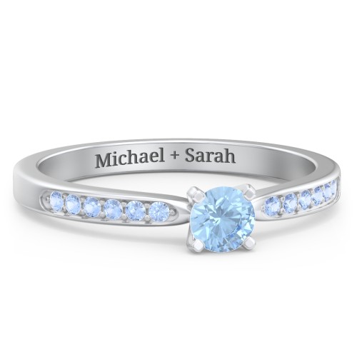 1/4 ct. Round Gemstone Engagement Ring with Side Accent Stones – Sterling Silver with Blue Topaz and Fancy Blue Premium Zirconia
