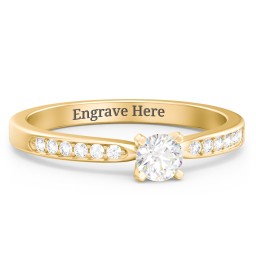 1/4 ct. Round Gemstone Engagement Ring with Side Accent Stones in 10K Solid Yellow Gold with White Sapphire and White Premium Zirconia
