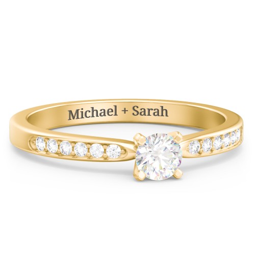1/4 ct. Round Gemstone Engagement Ring with Side Accent Stones – 10K Yellow Gold with White Sapphire and White Premium Zirconia