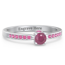 1/4 ct. Round Gemstone Peek-A-Boo Engagement Ring with Side Accent Stones in 925 Sterling Silver with Ruby and Red Premium Zirconia