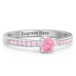 1/4 ct. Round Gemstone Peek-A-Boo Engagement Ring with Side Accent Stones in 925 Sterling Silver with Pink Tourmaline and Fancy Pink Premium Zirconia