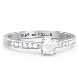 1/4 ct. Round Gemstone Peek-A-Boo Engagement Ring with Side Accent Stones in 925 Sterling Silver with Opal and White Premium Zirconia