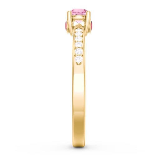 1/4 ct. Round Gemstone Peek-A-Boo Engagement Ring with Side Accent Stones – 10K Yellow Gold with Pink Tourmaline, White Premium Zirconia, and Garnet