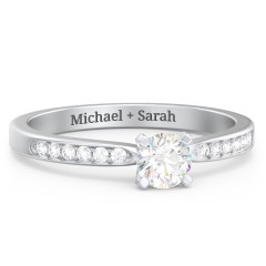 1/3 ct. Round Gemstone Engagement Ring with Side Accent Stones – 10K Yellow Gold with White Premium Zirconia