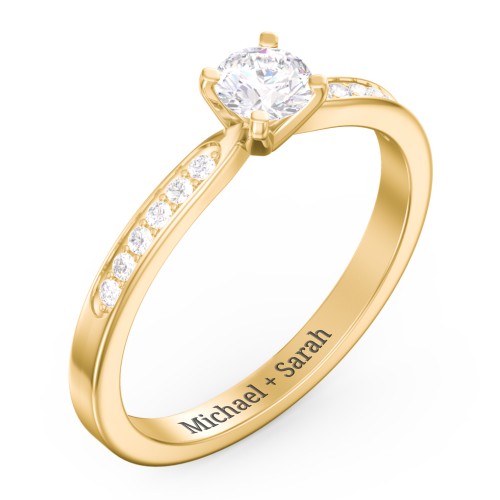 1/3 ct. Round Gemstone Engagement Ring with Side Accent Stones – 10K Yellow Gold with White Premium Zirconia