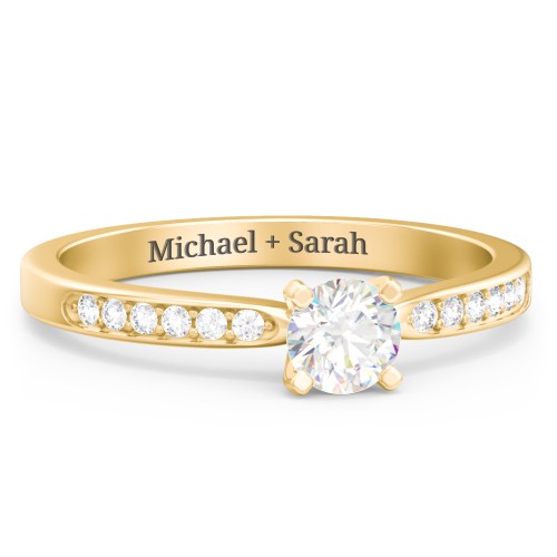 1/3 ct. Round Gemstone Engagement Ring with Side Accent Stones – 10K Yellow Gold with White Premium Zirconia
