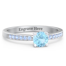 1/2 ct. Round Gemstone Engagement Ring with Side Accent Stones in 925 Sterling Silver with Blue Topaz and Fancy Blue Premium Zirconia