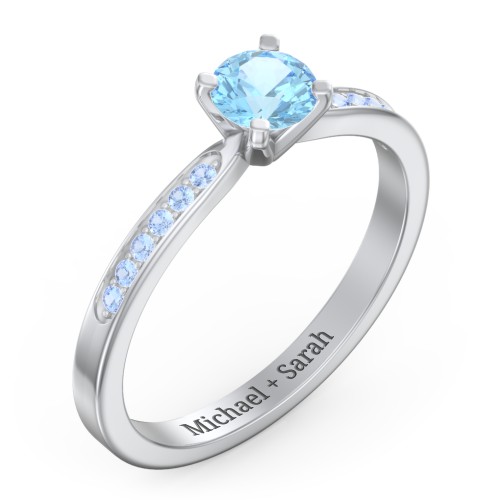 1/2 ct. Round Gemstone Engagement Ring with Side Accent Stones – Sterling Silver with Blue Topaz and Fancy Blue Premium Zirconia