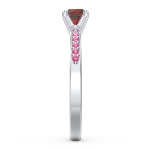 1/2 ct. Round Gemstone Engagement Ring with Side Accent Stones – Sterling Silver with Garnet and Red Premium Zirconia