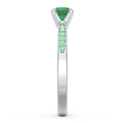 1/2 ct. Round Gemstone Engagement Ring with Side Accent Stones – Sterling Silver with Emerald and Green Premium Zirconia