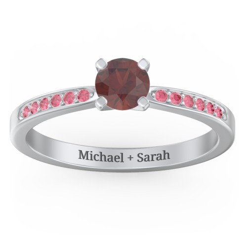 1/2 ct. Round Gemstone Engagement Ring with Side Accent Stones – Sterling Silver with Garnet and Red Premium Zirconia
