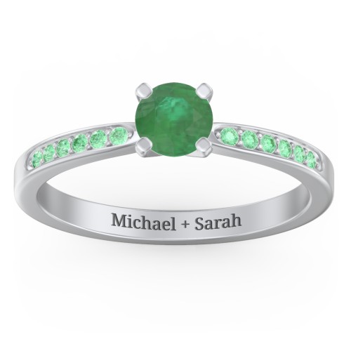 1/2 ct. Round Gemstone Engagement Ring with Side Accent Stones – Sterling Silver with Emerald and Green Premium Zirconia