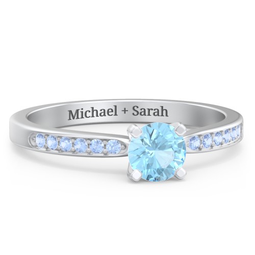 1/2 ct. Round Gemstone Engagement Ring with Side Accent Stones – Sterling Silver with Blue Topaz and Fancy Blue Premium Zirconia