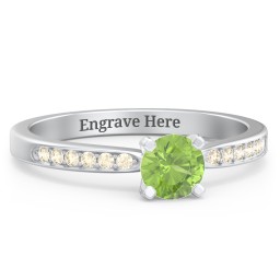 1/2 ct. Round Gemstone Engagement Ring with Side Accent Stones in 925 Sterling Silver with Peridot and Fancy Yellow Premium Zirconia
