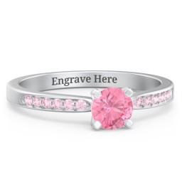 1/2 ct. Round Gemstone Engagement Ring with Side Accent Stones in 925 Sterling Silver with Pink Tourmaline and Fancy Pink Premium Zirconia