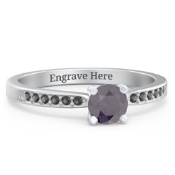1/2 ct. Round Gemstone Engagement Ring with Side Accent Stones in 925 Sterling Silver with Alexandrite and Black Premium Zirconia
