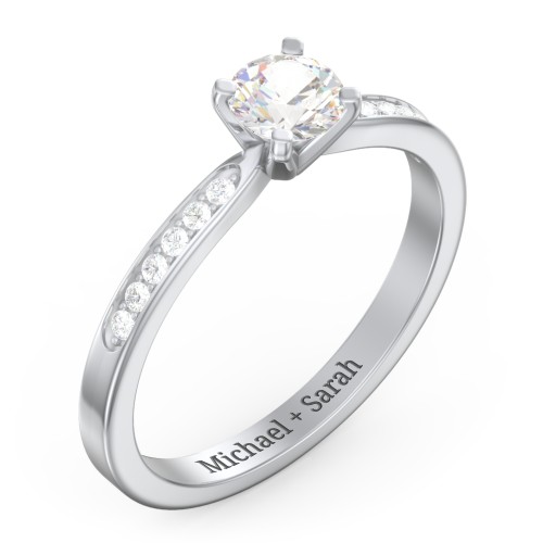 1/2 ct. Round Gemstone Engagement Ring with Side Accent Stones – Sterling Silver with Cubic Zirconia and White Premium Zirconia