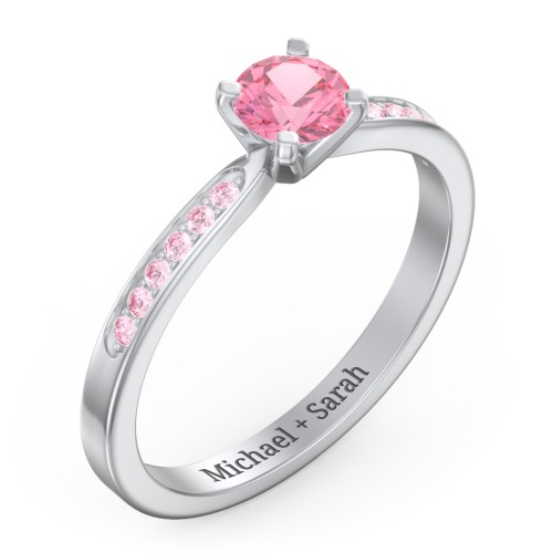 1/2 ct. Round Gemstone Engagement Ring with Side Accent Stones – Sterling Silver with Pink Tourmaline and Fancy Pink Premium Zirconia
