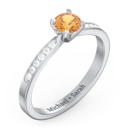 1/2 ct. Round Gemstone Engagement Ring with Side Accent Stones – Sterling Silver with Citrine and White Premium Zirconia