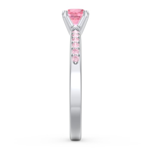 1/2 ct. Round Gemstone Engagement Ring with Side Accent Stones – Sterling Silver with Pink Tourmaline and Fancy Pink Premium Zirconia