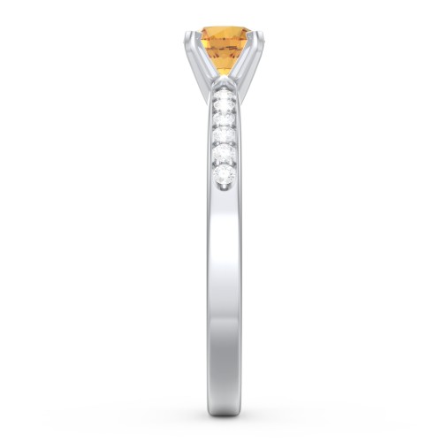1/2 ct. Round Gemstone Engagement Ring with Side Accent Stones – Sterling Silver with Citrine and White Premium Zirconia