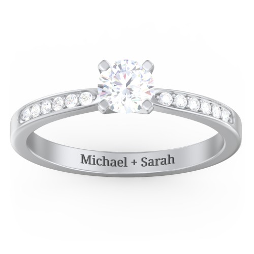 1/2 ct. Round Gemstone Engagement Ring with Side Accent Stones – Sterling Silver with Lab Diamond and Diamond