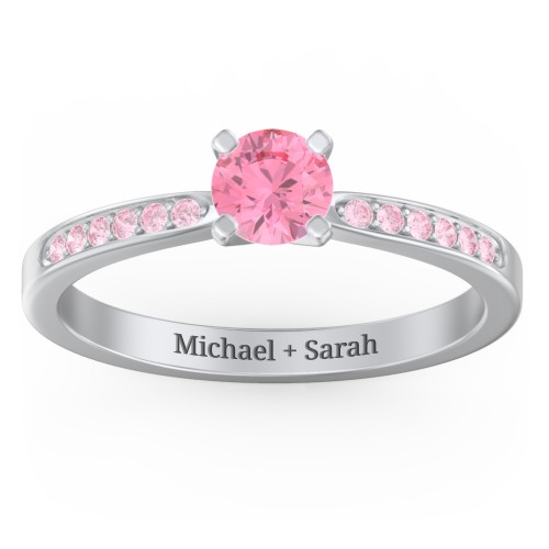 1/2 ct. Round Gemstone Engagement Ring with Side Accent Stones – Sterling Silver with Pink Tourmaline and Fancy Pink Premium Zirconia