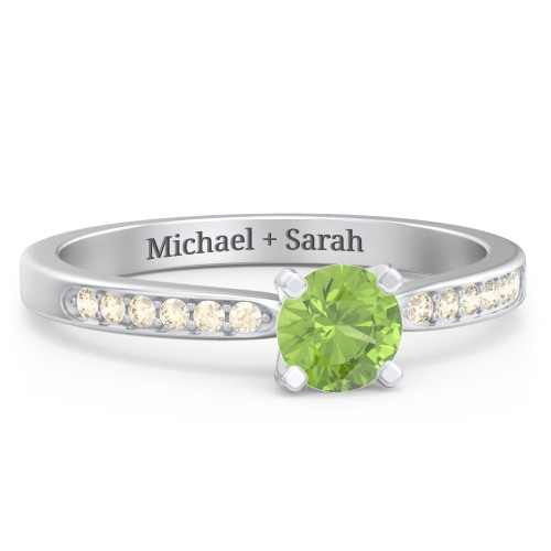1/2 ct. Round Gemstone Engagement Ring with Side Accent Stones – Sterling Silver with Peridot and Fancy Yellow Premium Zirconia