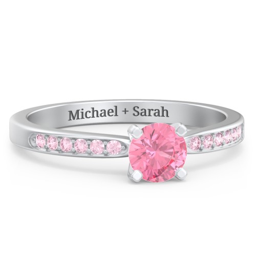 1/2 ct. Round Gemstone Engagement Ring with Side Accent Stones – Sterling Silver with Pink Tourmaline and Fancy Pink Premium Zirconia