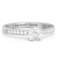 1/2 ct. Round Gemstone Engagement Ring with Side Accent Stones – 10K Yellow Gold with Cubic Zirconia and White Premium Zirconia